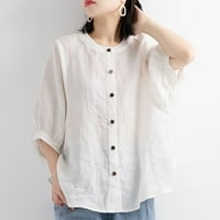 Ležerne majice za žene Trendi bijeli pamučni ženski vintage tri četvrtine o vratu plus veličina top