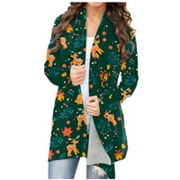 Ženski kaputi za jesen i zimsko-turtleneck s dugim rukavima, božićni print kardigan odjeća casual slatka