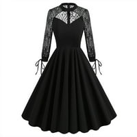 Ženske oblače evropska i američka midi haljina s dugim rukavima izdubljena haljina bez ledene čipke A-line patchwork vintage Halloween tamno crna haljina