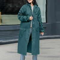 HHEI_K vodootporna kišna jakna za žene muške i ženske čvrste džepove kapuljače pune dužine kabanica