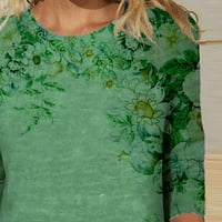 Bluze Elegant za žene okrugli vrat Ležerne rukave za žene plus veličine Cvjetne ljetne ženske majice s leptirima veličine xxl labavi fit plus ženske opruge Green 2x