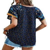 Majica Rejlun dame majica kratkih rukava cvjetni ispis bluza Žene labave tuničke majice Radni plavi 2xl