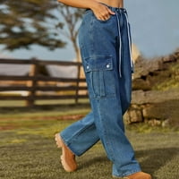 Ravne traperice za žene Traper pantalone Trgovinske hlače Kargo labave vrećice Srednja odjeća sa džepovima