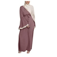 Ženska casual puna haljina čipka za šivanje plamene rukave Abaya Arapska haljina kaftana sa kaišem ženska
