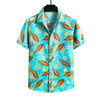 Čovjekova odjeća MANS Spring Bluse Dugme Down Tops Streetwears Plus Veličina Jesen Modni rever Vrhovi opruge Lagane duge vrhove Havajska majica za muškarce Blue XXXXXL