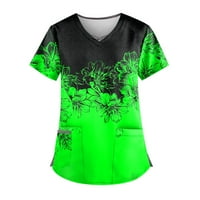 Žene ljetne vrhove kratkih rukava radna odjeća za platnu rupu Grafički printira ženski majica za vrat zelena 3xl