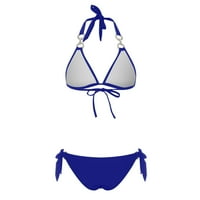Ženski kupaći kostimi Tummy Control plus veličina kupaći kostim seksi čvrsta sa podlogom prsa bez podzemnog bikini čipkasti remen Split kupaći kostim Blue XL