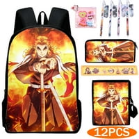 Demon Slayer ruksak casual torba Travel Bookbag Osnovne torbe za vrtić primarna torba za knjige sa tašnicama sa tašnicama sa tašnicama sa taloškom i olovkom Boricom za teen dječake Djevojke Mladi