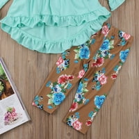 Suaumret Little Girls Outfits srednje rukave rufffles pune boje gornje haljine cvjetne duge nogavice hlače za glavu zelena 18- mjeseci