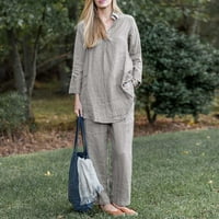 Dvije ljetne setove Lininu i pamuk Solid Boja moda prozračna ženska pidžama setovi dugih rukava udobne