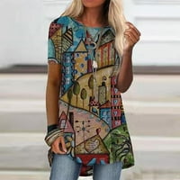 Ženski vrhovi modne dame Ljetna casual plaža Retro labavi okrugli vrat kratkih rukava etničke tiskane majice