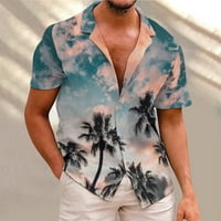 Hanxiulin Muška modna ležerna obnaljna ovratnik tiskani kratki rukav na vrhu Havajska majica na plaži