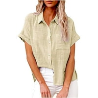 Amidoa gumb dolje majice za žene Ljetne casual lane rukav naljepnica naljepnica čvrsta lagana bluza plus veličine