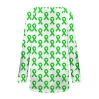 Žene plus veličine tunike ružičaste vrpce kravate majice Trendy dugih rukava Crewneck pulover majice za podizanje dojke lagane tanke labave ljuljačke bluze zelene boje