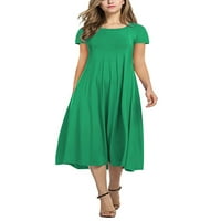 Žene Ljeto plaže Sundress kratki rukav dugi haljina posada izrez Maxi haljine Party Casual Green S