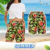 Žene Ležerne kratke hlače Ljeto udobno plaže kratke hlače Elastični struk cvjetni print sa džepovima zeleni xl