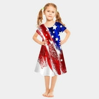 SDJMA Dnevna haljina za neovisnost i kratki rukav, kratki rukav, četvrti jul okrugli vrat dužine koljena suknja Komemoracija Dan američke zastave Striped Print Modna haljina
