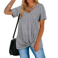 Ženski bluze Žene kratkih rukava Ljetna tunika vrhova V-izrez Pulover majica XL