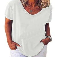Plus veličina Žene V izrez Čvrsta tunika TOP TOP LOASE majica za bluza s kratkim rukavima