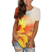 Ljetne košulje za žene Trendy Crewneck Color Block s kratkim rukavima Tors Gold Veličina XXL