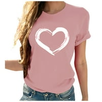 Ženske vrhove Žene kratkih rukava O-izrez Oblijed u obliku srca Ležerne prilike bluza Majica Pink XXXL