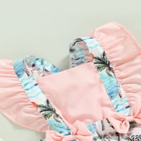 Lamuusaa Baby Girl Summer Joper, bez rukava bez rukava BOW plaža Print Ruffle Ramper