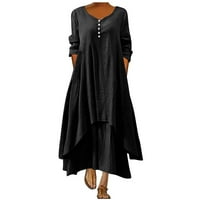 Ženska moda plus veličina okrugla vrata čvrstog dugih haljina veša za vezanje rukava haljina ranog pristupa