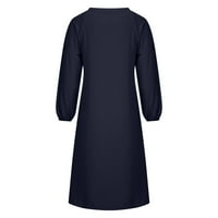 Ženske haljine modni V-izrez Love s dugim rukavima, puna kalefska haljina dugačka haljina Trendy XL tamno plava