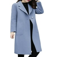 NIUER dame kaput dugih rukava s dugim rukavima jednokradna odjeća tople rovove kaputi obični kaput plavi s