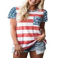 Lilylll ženska američka zastava Ispis kratkih rukava prugasti džepovi Pulover T majice