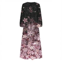 SendKeelWomen Trendy Vintage Print Dugi rukav V Vrat dolje Down Haljina Elegantne casual Maxi haljine