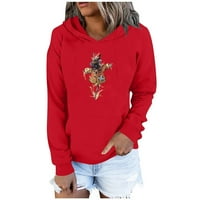 Apepal ženska pahuljarkahirt casual Halloween Print Plišani pulover s kapuljačom s kapuljačom dugih rukava, crvena crvena m