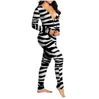 Ženska dugmeta Duboka V izrez Strapke Pajamas Onesie Comfy Slim BodySuit Dugim rukavima Jedan kombinezon