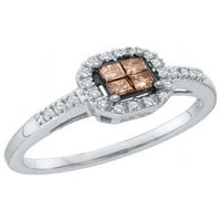 Veličina 5. - 10k bijela zlatna princeza čokoladni brodski dijamantski kvadratni prsten