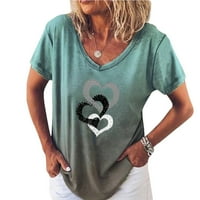 HHEI_K modne žene V-izrez tiskani skraćeni suncokret s kratkim rukavima, majica majica s majicama za