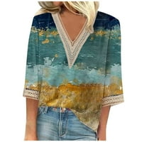 Fanxing Aerodreni Ženska pejzažna tiskana majica Slatka vrhova Ležerna bluza u pulover u vratu Ljetna