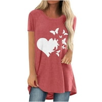 TKLpehg ljetni vrhovi za žene s kratkim rukavima TUNIC košulje dugu labavo fit bluza udobne lagane majice Leisure CrewNeck Butterfly Print Tops Graphic Tees Pink S