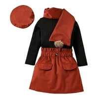 18m-6t Toddler Baby Girl Dugi rukav Dugi rukav Tun Tunic Suknica + Hairball Scarf + Beret odijelo 4-komadno set