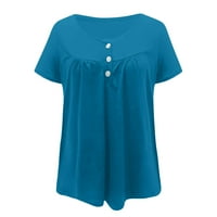 Bicoasu ženski vrhovi ženske velike slatke labave majice s kratkim rukavima s kratkim rukavima V-izrez, nebesko plavo, XL