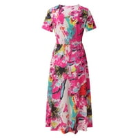 Duge Ležerne ljetne haljine za žene Ležerne prilike, Boemijski cvjetni print Plain fit jednostavan majica