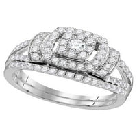 Čvrsti 14K bijeli zlatni dijamantni uokviren klaster bridalni zaručnički prsten za venčanje 1. CT. -