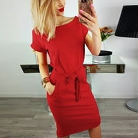 Ženski casual džep ljetne dame kratka rukava večernja haljina crvena + 3xl