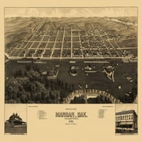 Vintage Mapa Mandan Sjeverni Dakota Morton County Poster Print