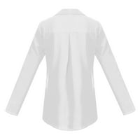 Qwertyu Ženska majica spušta dugi rukav puni kolor plus veličina ženske bluze i vrhovi Ljetno nošenje žena bijele m