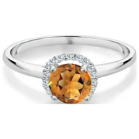 Gem Stone King 1. CT ovalna narančasta crvena madeira citrina G-H Lab Grown Diamond 10k bijeli zlatni prsten