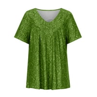 Plus veličine za žene V izrez cvjetne tiskane majice kratkih rukava Spring Casual Labavi ugrađeni ruched top
