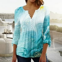 Hanas Women Ljetni modni casual V izrez Bluze Labavi tunički gumb s kratkim rukavima
