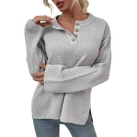 KPOPLK V DREETERS za žene za žene s dugim rukavima za preveliki kabeli pleteni džemperi vrhovi siva, XL