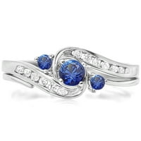 DazzlingRock kolekcija 18k Round Blue Sapphire & White Diamond Dame Swirl Bridal Angažman prsten, bijelo zlato, veličina 7