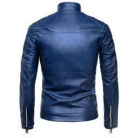 Zimski kaputi za muškarce Muška modna casual kožna dugačka jakna rukava rever džepni zatvarač ugrađen gornji kaput plaćanje plava 8